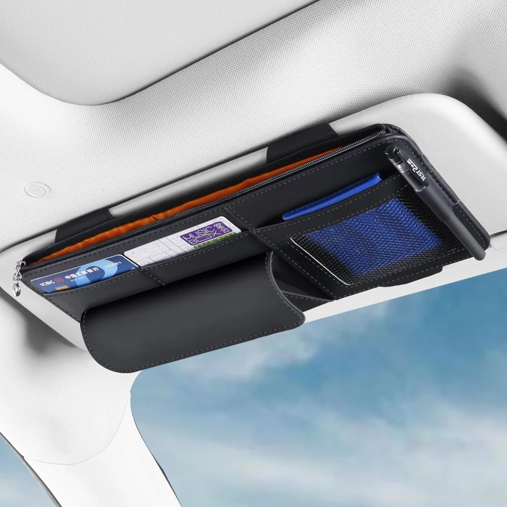Car Sun Visor Organizer with Glasses Holder, Card & Pen Pockets