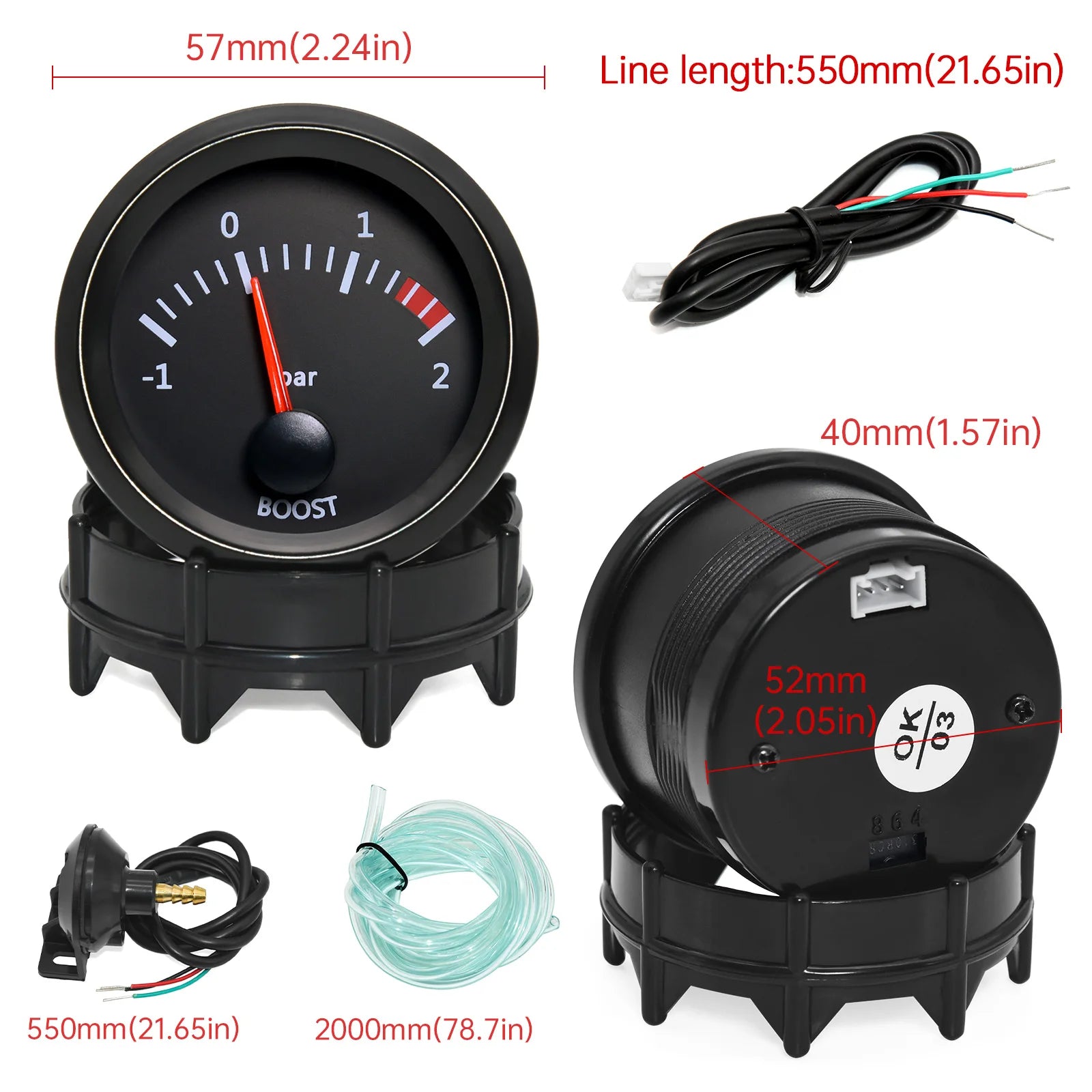 52mm Car Gauge Set with Sensors | Multi-Function Digital Display for 12V Vehicles detail view