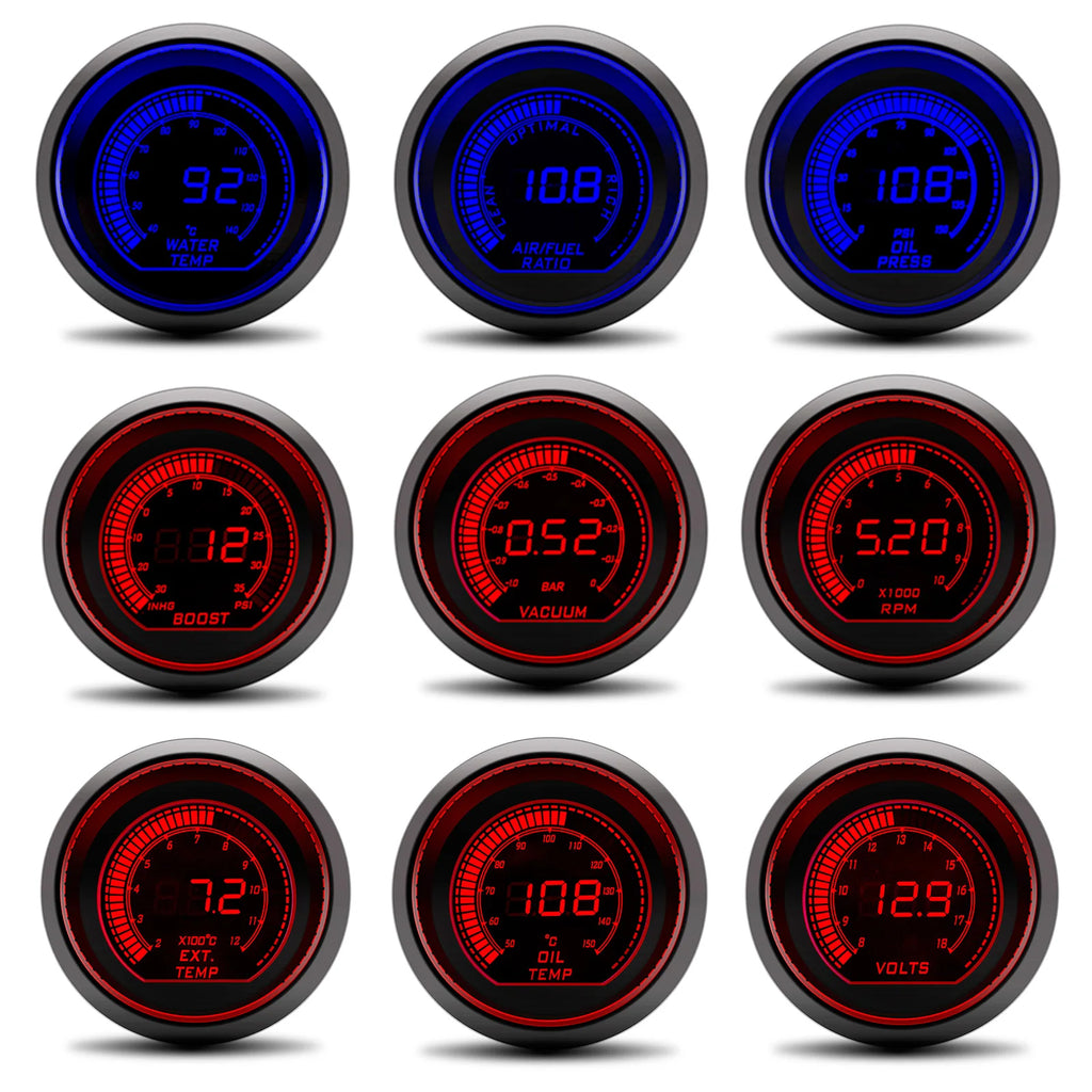 AD 2" 52mm Red&Blue Dual Led 12V Car Gauge Boost/Water Temp/Oil Temp/Oil press/Volt/Tachometer/Vacuum/Air fuel ratio/EGT Gauge