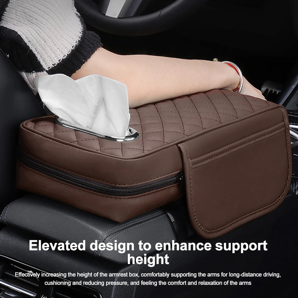 Car Center Console Protector Mat Thicken Armrest Storage Box Cushion Memory Foam Arm Rest Mat with Tissue Storage Pocket