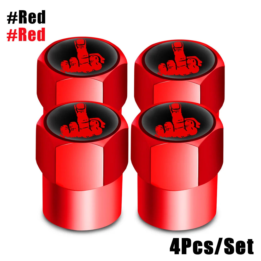 Red Skull Valve Stem Caps | 4-Pack Aluminum Alloy Tire Valve Covers for Cars, Trucks, lifestyle view