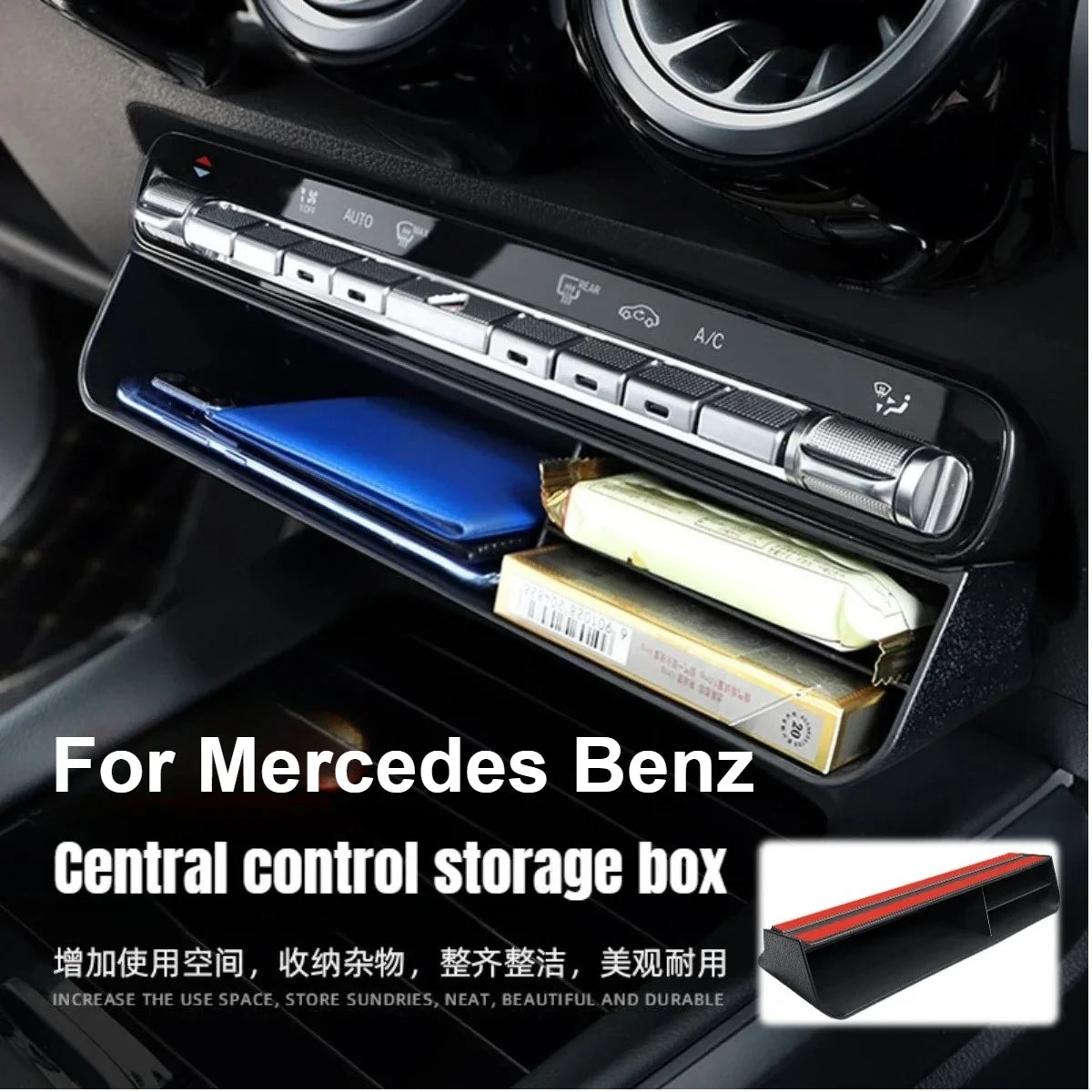 Car Central Control Storage Box for Mercedes Benz A B CLA GLB GLA GLE Class Storage an close-up view