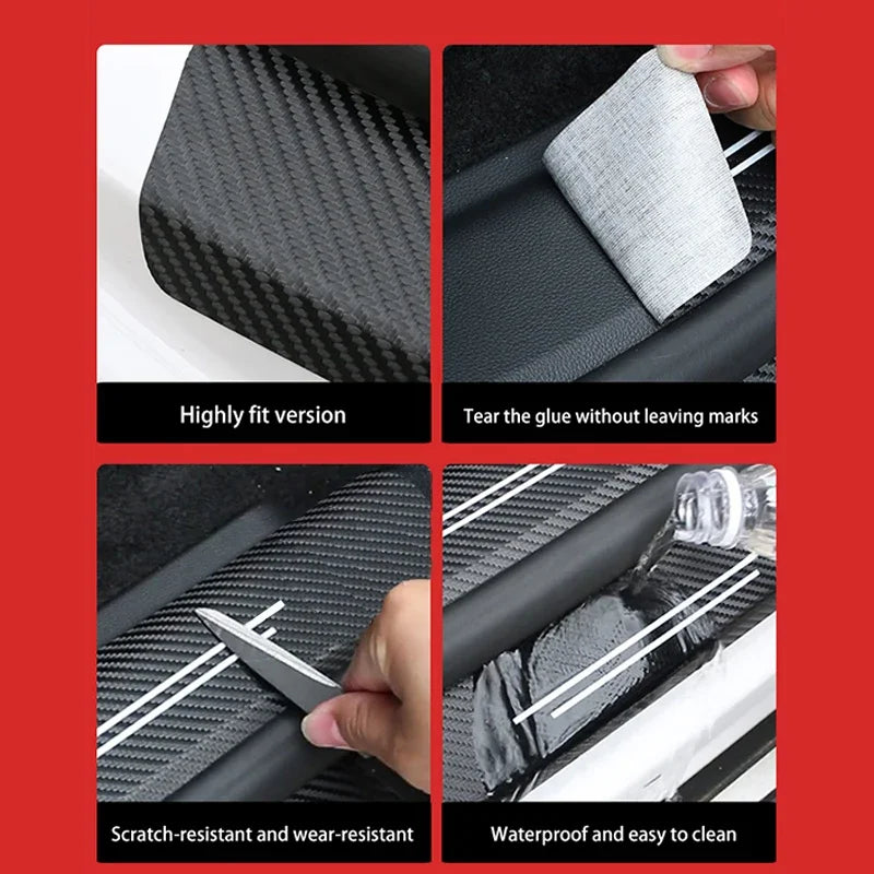 New Universal Imitation Carbon Fiber Leather Car Door Sill Protection Strip Tough A additional angle