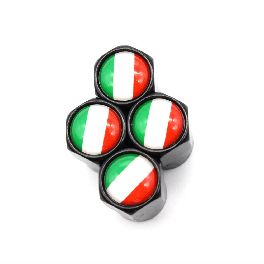 DSYCAR 4 Pieces Italy Flag Car Tire Valve Caps | Aluminium Alloy Airtight Stem Covers lifestyle view