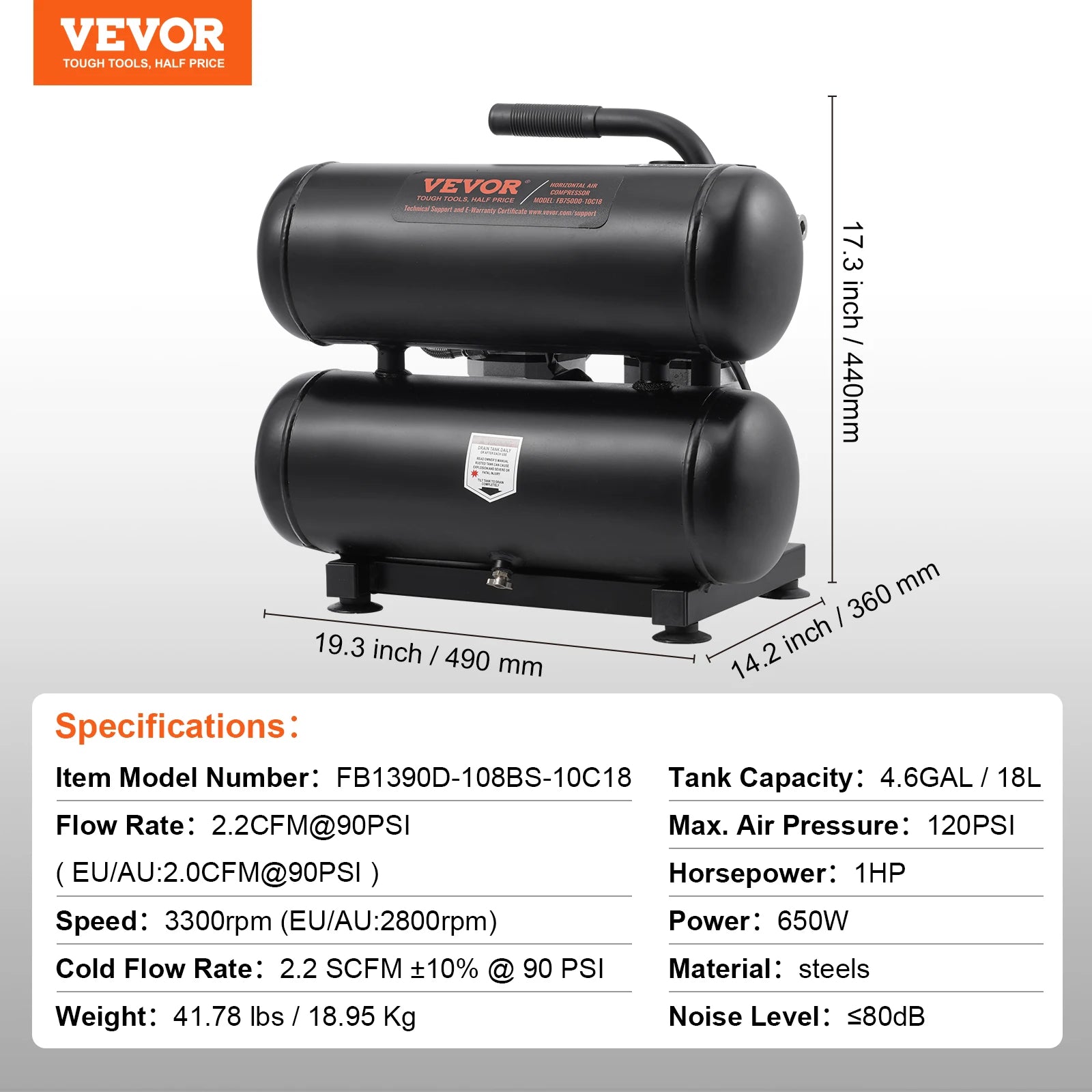 Air Compressor 750W-3000W Oil Free Quiet Portable Pump | Auto Repair & Tire Inflation alternate view