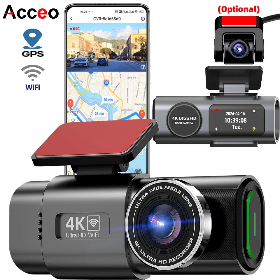4K Dash Cam with WiFi & GPS | Dual Lens, Night Vision, 24H Parking Monitor