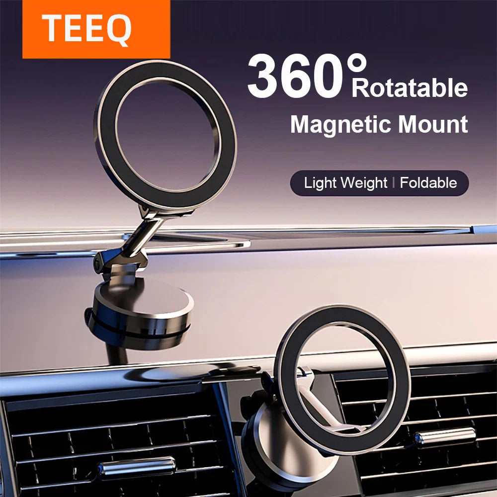 Alloy Folding Magnetic Car Compact Cell Phone Holder | Mac-Safe 360° Adjustable Car Mount for iPhone