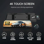 4K Dual Lens Rearview Mirror Dash Cam with IPS Touch Screen | 32G Card