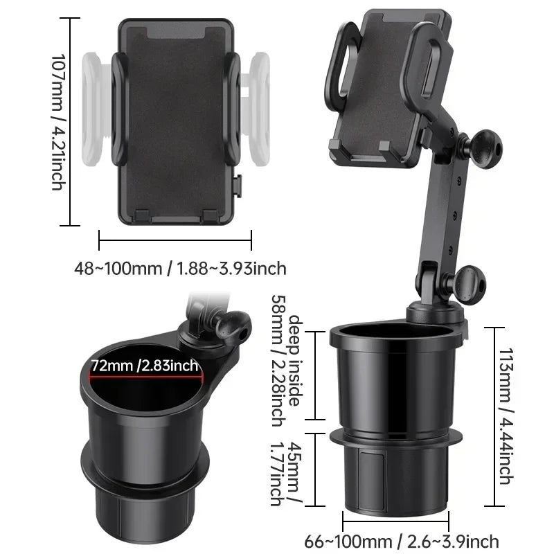 Car Cup Holder Expander with 360 Rotation Phone Holder