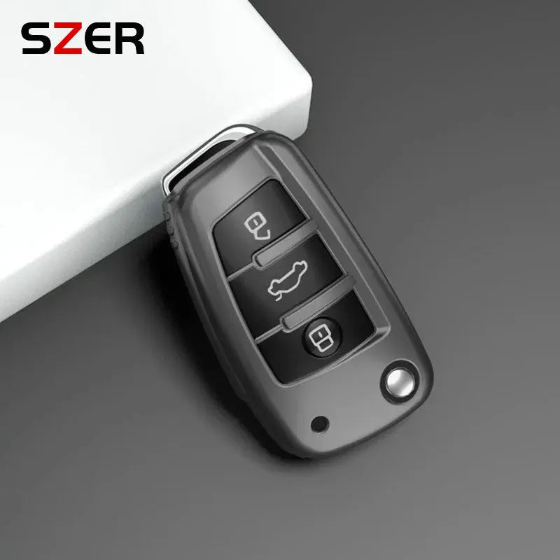 New TPU Car Flip Key Cover Case Fob For Audi A1 A3 8P A4 A5 A6 C7 A7 S3 S7 S8 R8 Q2 Q3 close-up view