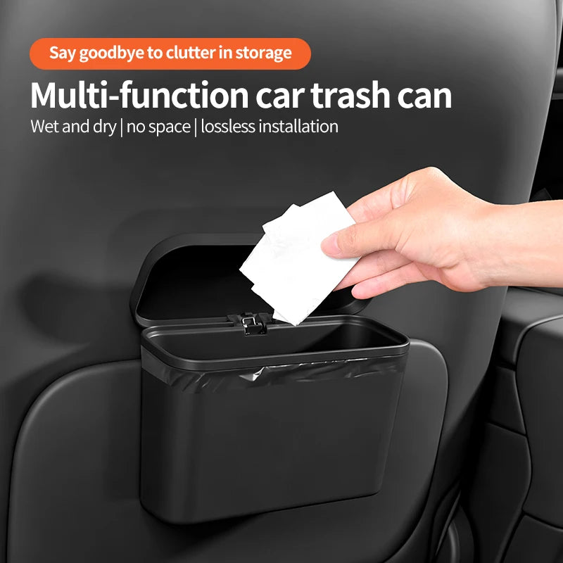 Multifunctional Hanging Car Trash Can with Lid Storage Bin