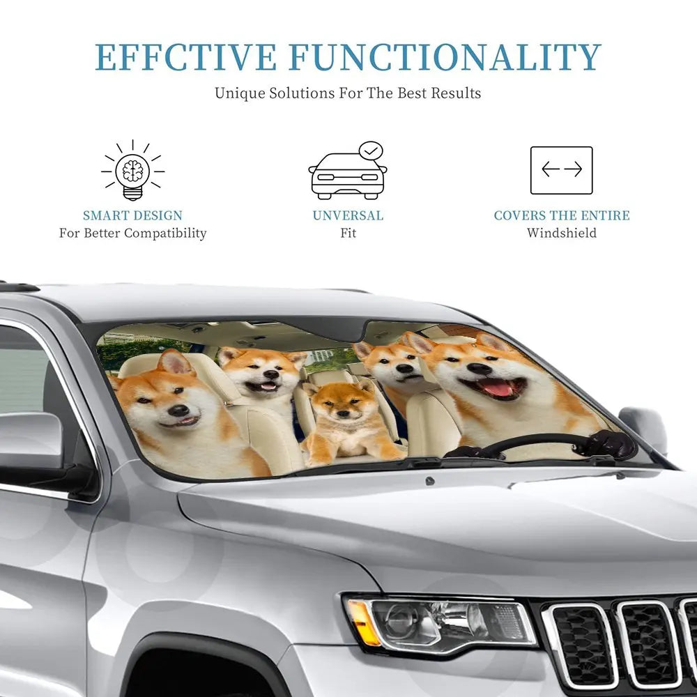 Shiba Inu Dog Driving Car Interior Front Windshield Sun Shade,Auto Accessories Sunshade detail view