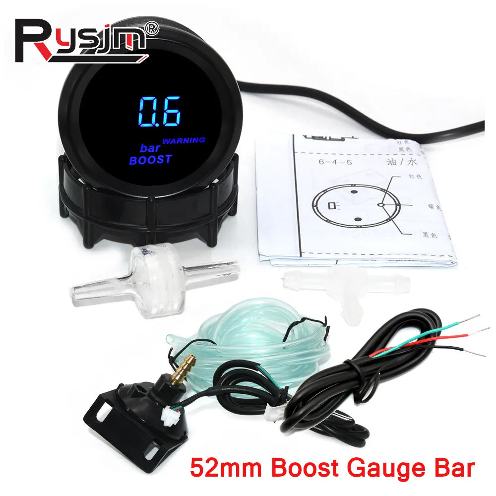 52mm Car Digital Water Temp Oil Temp Turbo Boost Gauge PSI BAR Oil Pressure Gauge Voltmeter Tachometer RPM Meter Holder Optional