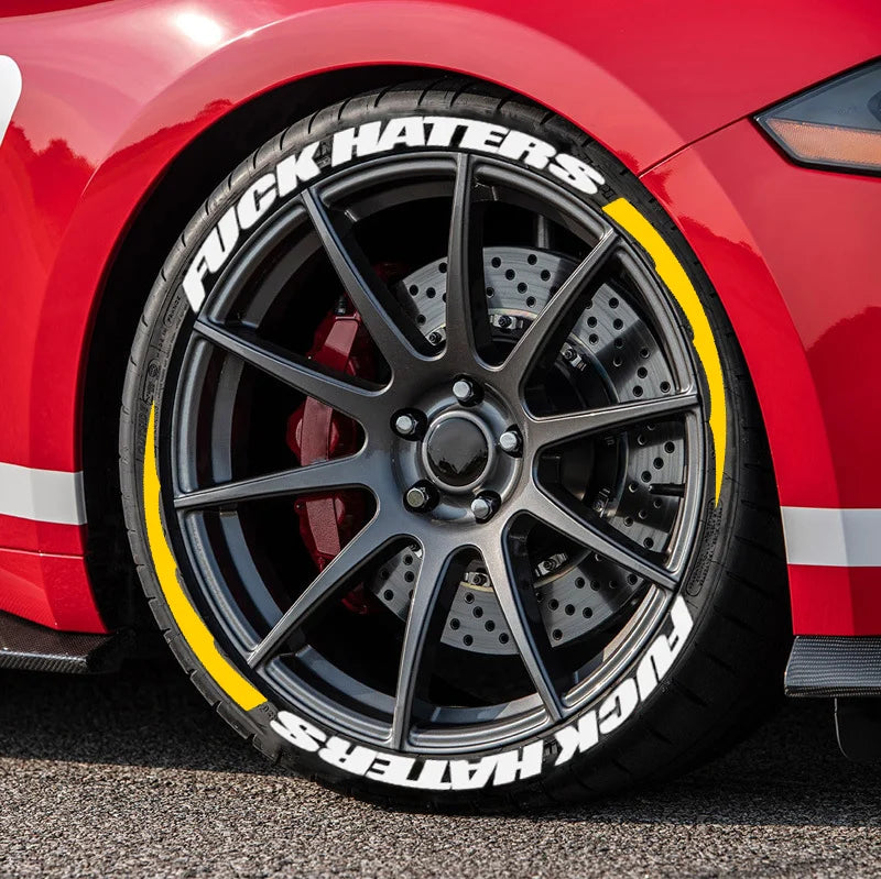 FUXK HATERS Tire Lettering Sticker 1.06 Inch Font Universal Personlized Car Tyre Decor close-up view