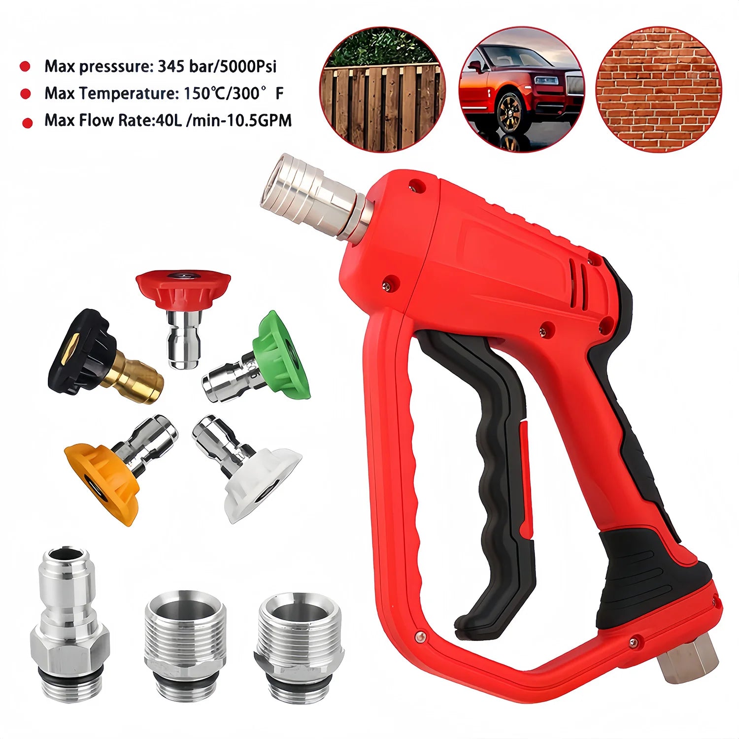 Quick Connect High Pressure Car Wash Short Gun | Fits 3/8 & M22-14/15mm Pressure Washer Hose