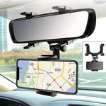 360 Rearview Mirror Car Phone Holder Mount Black