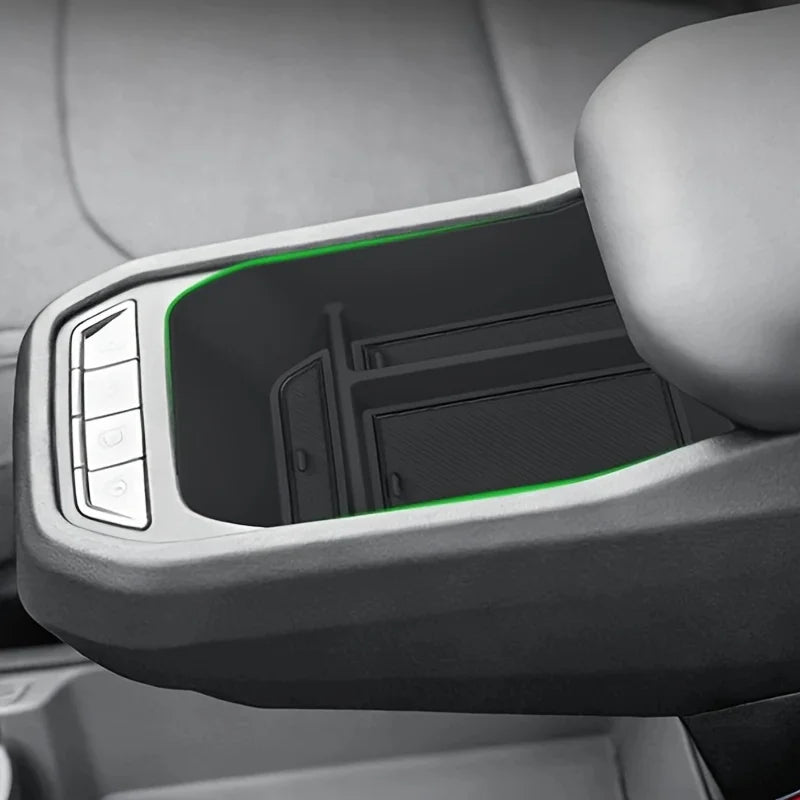 Suitable for 2024-2025 Kia Ev3 Armrest Storage Box, Center Console Storage Tray, Black close-up view