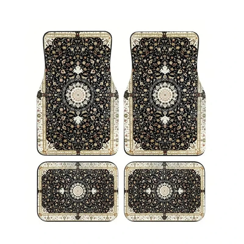 Red Bohemian Paisley Print Car Floor Mats 4Pcs Universal Anti-Slip Auto Carpet Interi lifestyle view