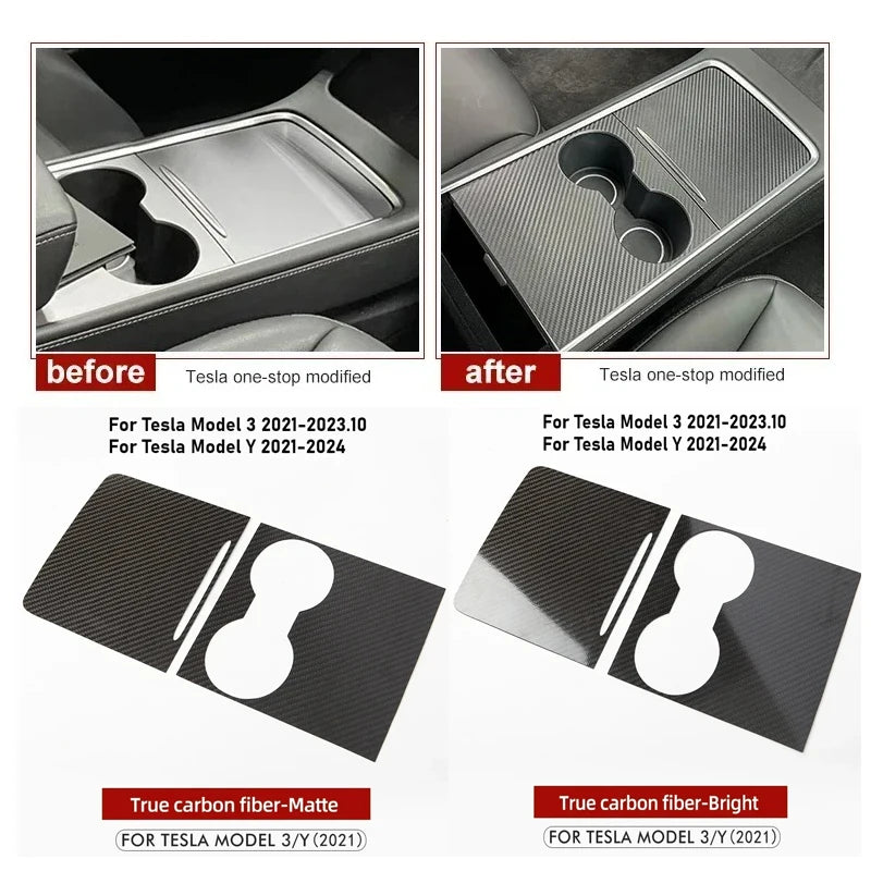 Carbon Fiber Center Console Trim for Tesla Model 3 Y | Real Carbon Fiber Decorative Patch Cover