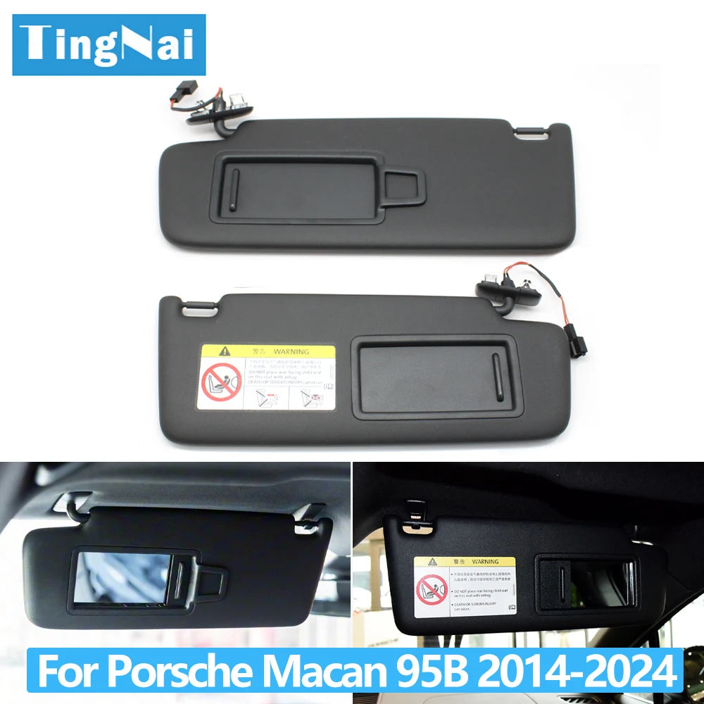 LHD Black Car Left Right Sun Shade Visor Panel Makeup Cosmetic Mirror Cover For Porsche Macan 2014-2024 95B857551 95B857552