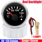 52mm Water Temperature Gauge with Flash Alarm | 40-120℃ Red LED Water Temp Meter for alternate view