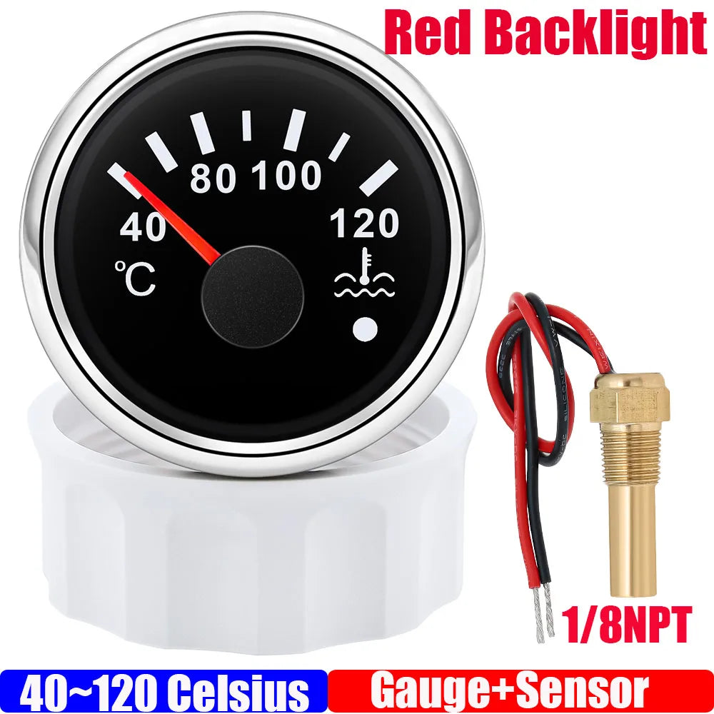52mm Water Temperature Gauge with Flash Alarm | 40-120℃ Red LED Water Temp Meter for alternate view