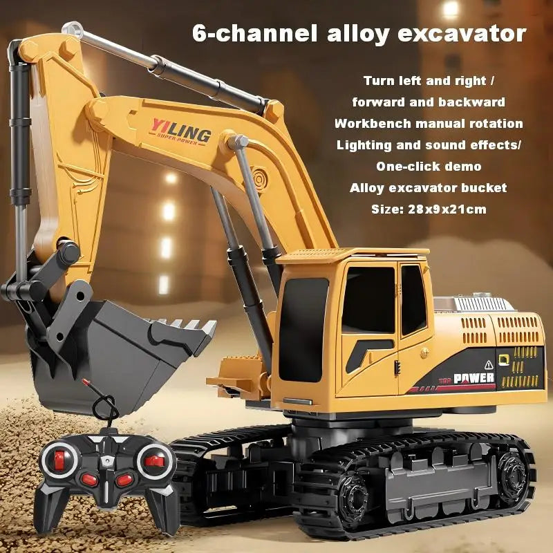 Alloy Remote Control Excavator Toy Car with Lights Sound Effect Electric Excavator additional angle