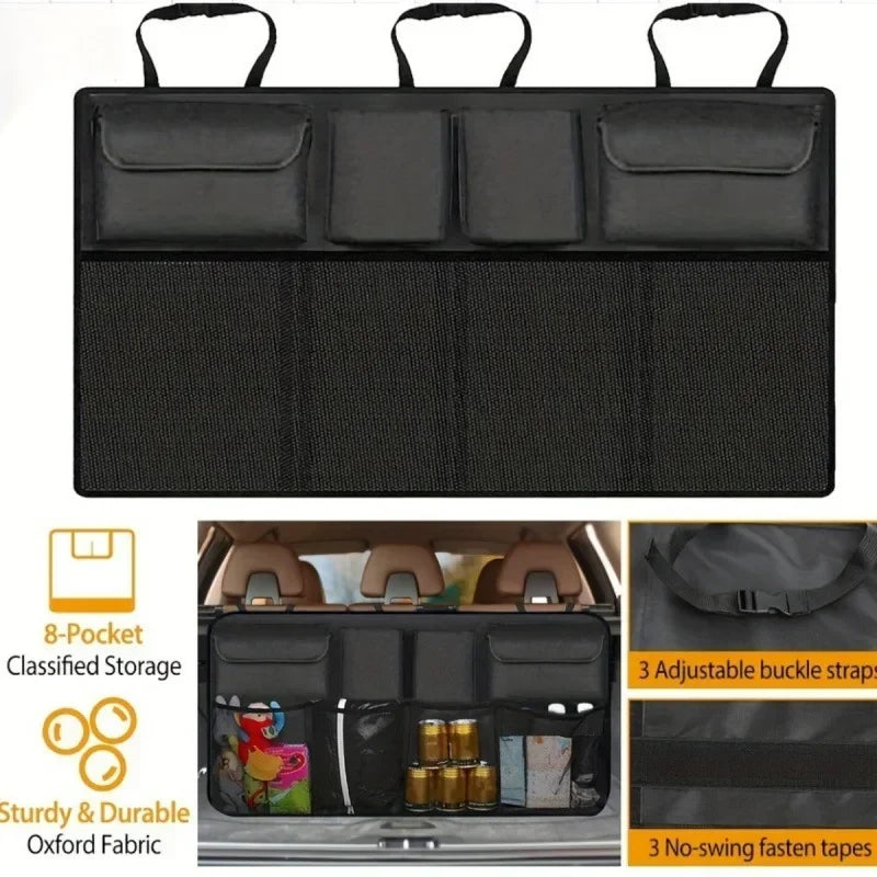 Car Rear Racks Storage Bag Net Adjustable Trunk Storage Bag Net High Capacity Hanging Or detail view