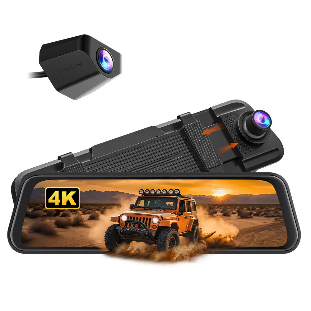 WOLFBOX M40lite Dash Cam 4K+1080P 10" Rear View Mirror Camera Video Recorder Front and Rear Dash Camer