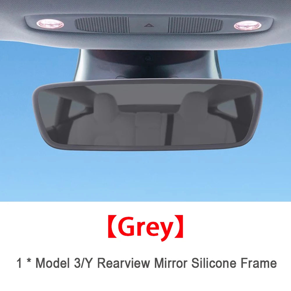 Tesla Rear View Mirror Protector Frame | Silicone Edge Cover for Model 3 Y S X alternate view