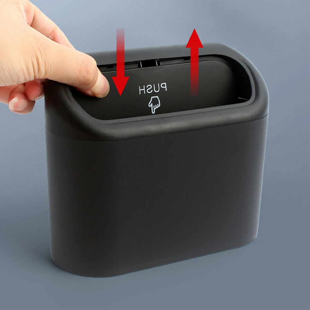 Portable Mini Car Trash Can With Lid Folding Garbage Storage Box detail view