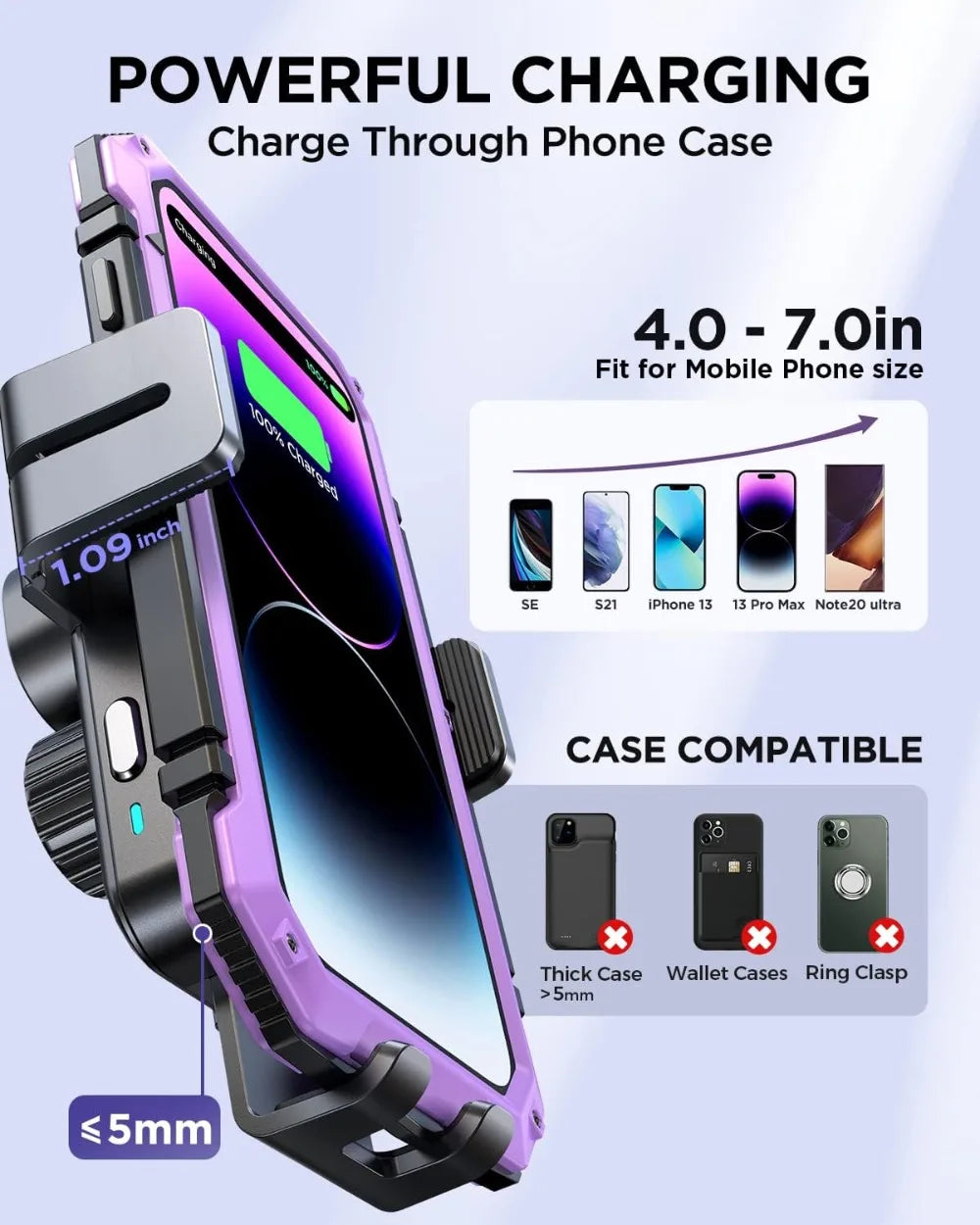 15W Qi Fast Wireless Car Charger, Auto-Clamping Phone Holder Mount for Windshield Dashboard Air Vent, Compatible with iPhone 16 Pro Max/15 Pro, Samsung S24/S23