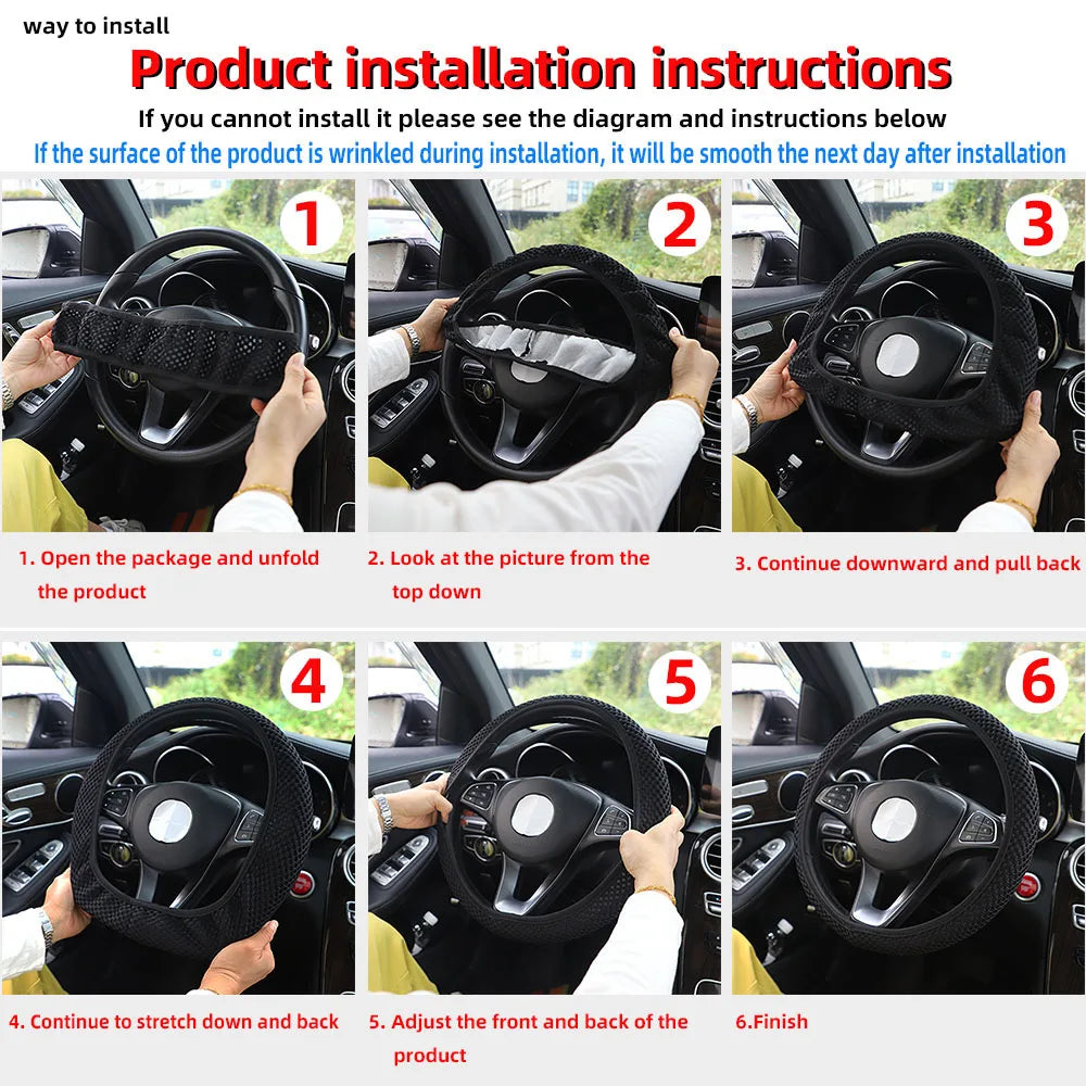 Linen Steering Wheel Cover Fits 14.5-15 Inches additional angle