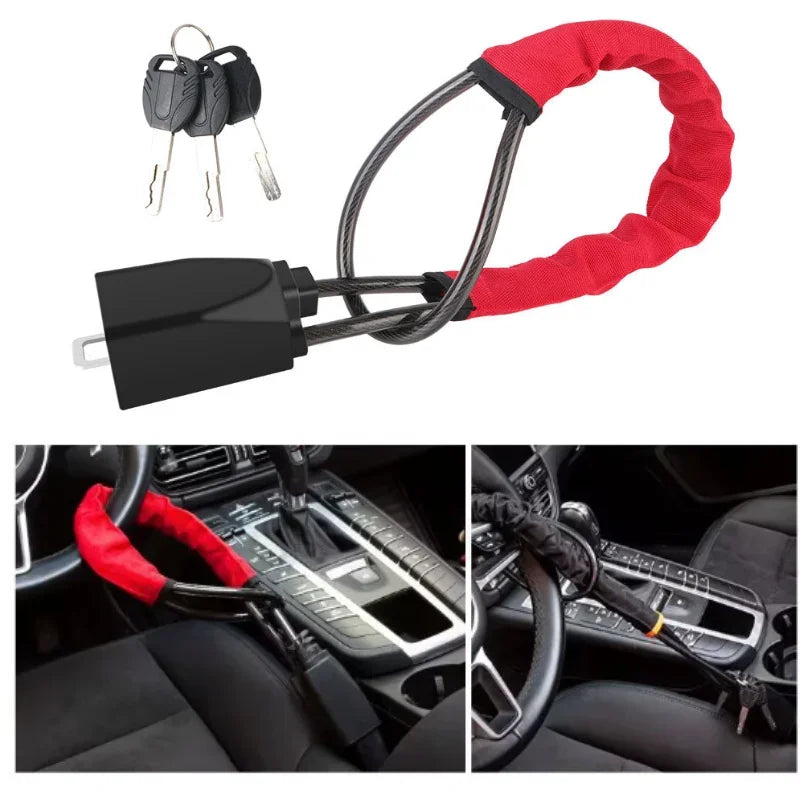 Car Steering Wheel Lock Anti-theft Steel Cable Security Device Universal Fit for Vehicles Prevent Th