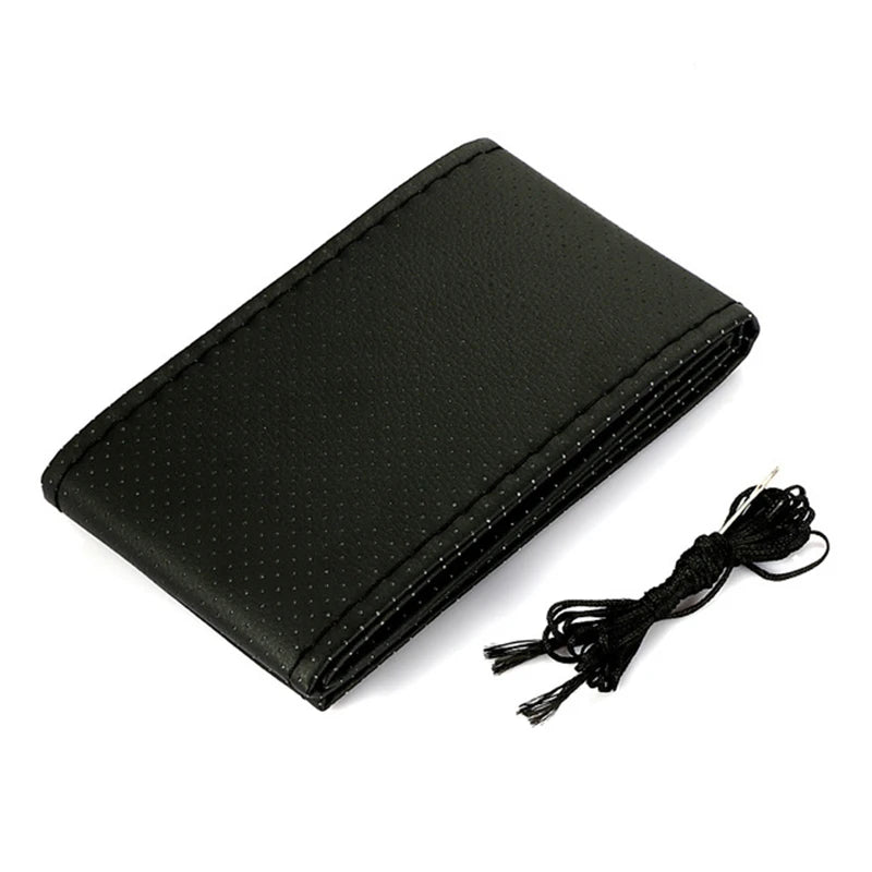 Car Steering Wheel Cover Needles And Braid Thread Artificial Leather Car Covers Suite close-up view