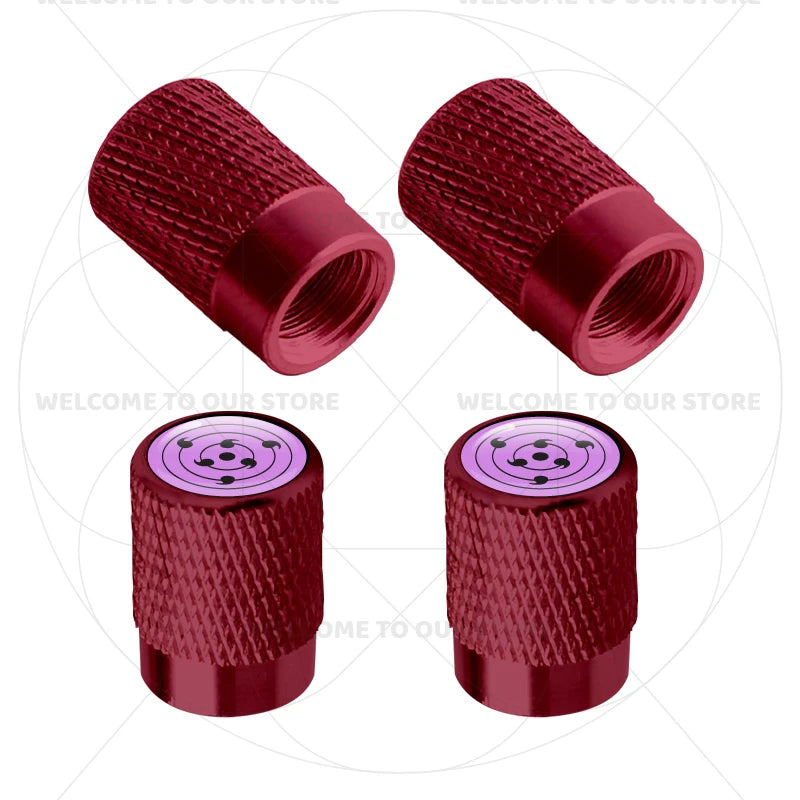 Itachi Rinnegan Sharingan Tire Valve Caps | 4pc Aluminum Anime Car Accessories additional angle