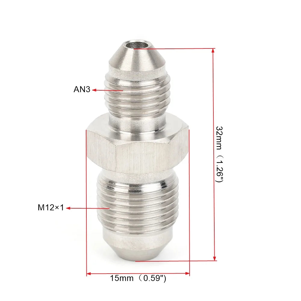 Stainless Steel Double Headed Thread Brake Fittings Adapter | AN3 Male to M10x1 / M12x close-up view