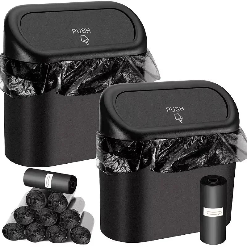 Mini Car Trash Can with Lid | Leak-Proof Push Spring Cover