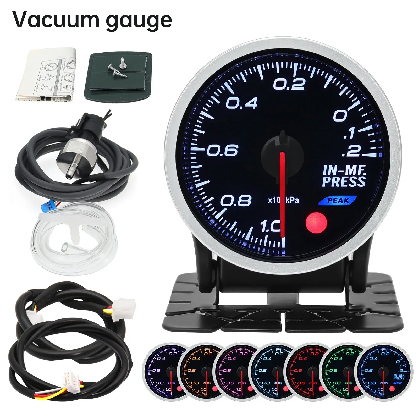 2 Inch 52mm Smoke Lens Turbo Boost Gauge | 8 Color Backlight Car Gauge with Sensor detail view