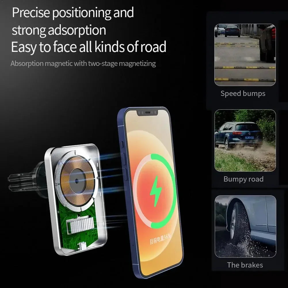 15W Qi Car Charger | Magnetic Wireless Car Mount for iPhone 12/13 Pro additional angle
