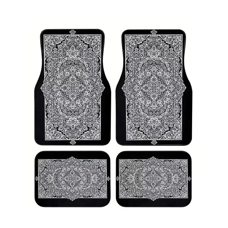 Red Bohemian Paisley Print Car Floor Mats 4Pcs Universal Anti-Slip Auto Carpet Interior detail view