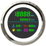 85mm 6 in 1 LCD MultiFunction Gauge | Tachometer Fuel Level Water Temp Oil Pressure Vo close-up view