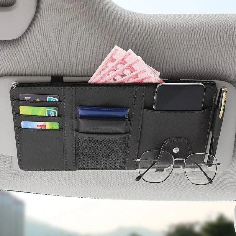 Car Sun Visor Organizer – Zippered Storage Pouch with Sunglasses Clip, Card & Ticket lifestyle view
