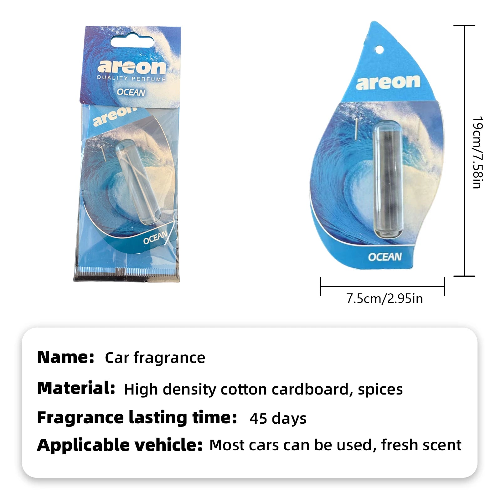 Areon 5/20pcs OCEAN Scent Car Air Freshener, Natural Tea-Scented Paper, Car-Mounted Hanging Type, Car Interior Accessories