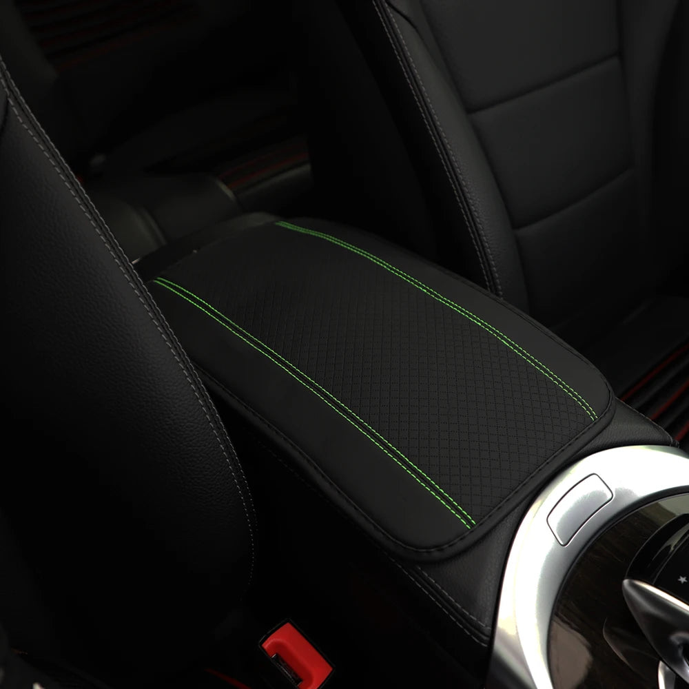 Color-Matched Double-Strand PU Leather Check-Pattern Embossed Car Armrest Pad Center Console Pad Car Decoration Item
