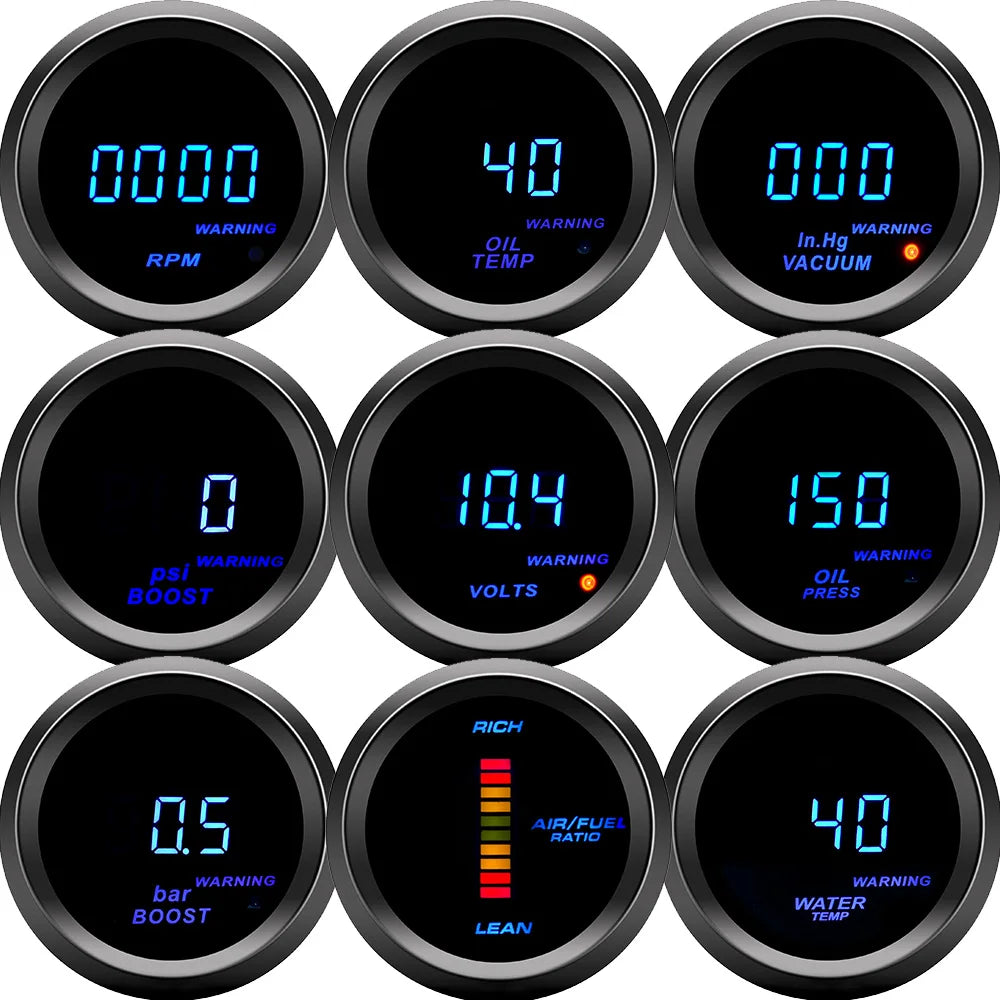 2" 52mm Car Turbo PSI BAR Boost Gauge Oil Pressure Water Temp Oil Temp Meter Voltmeter Tachometer RP