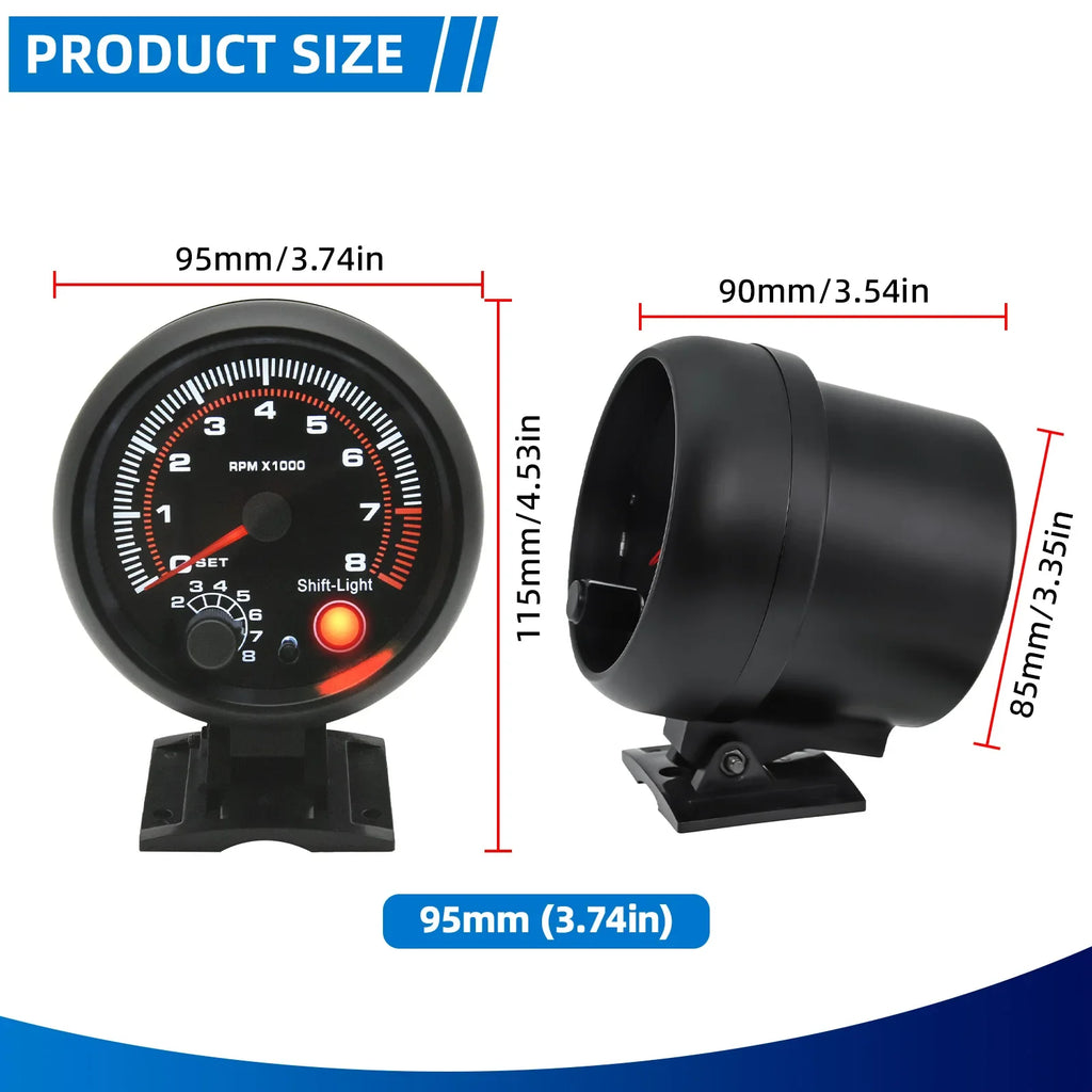 Car Universal Tachometer Gauge 0-8000 RPM Tachometer With Shift light Tacho Gauge For 1-8 Cylinders 12V Racing Car Vehicle