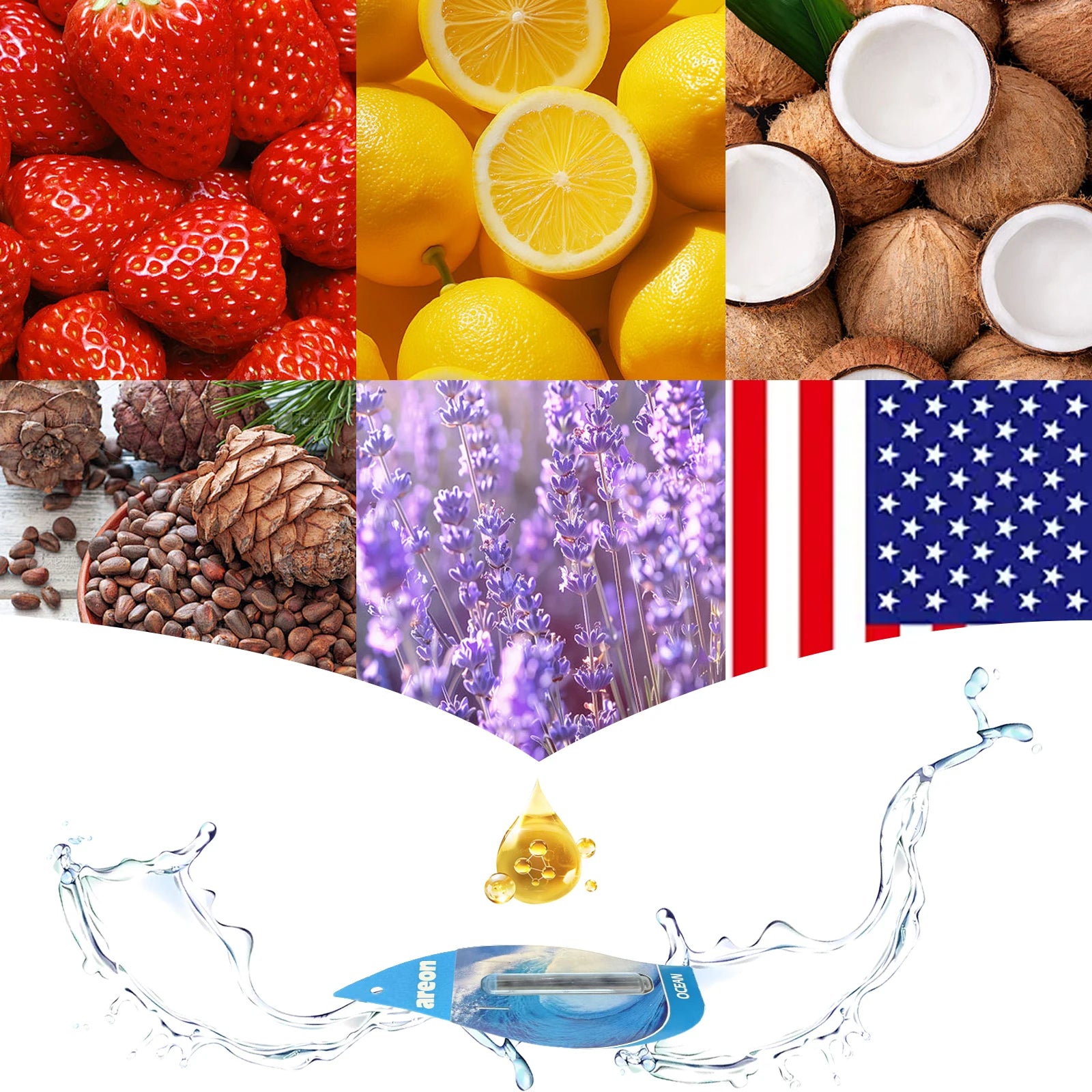 Areon 5/20pcs OCEAN Scent Car Air Freshener, Natural Tea-Scented Paper, Car-Mounted Hanging Type, Car Interior Accessories