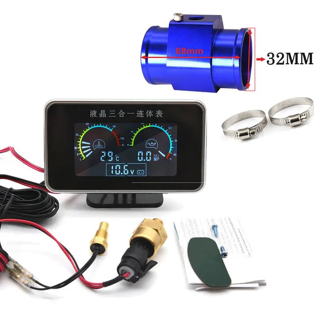 Universal 3 in 1 Digital Truck Car Gauge | Water Temp Oil Pressure Voltmeter 12V additional angle