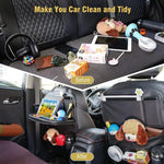 Car Seat Back Organizer PU Leather Foldable Table Tray with Storage Pockets And Kick lifestyle view